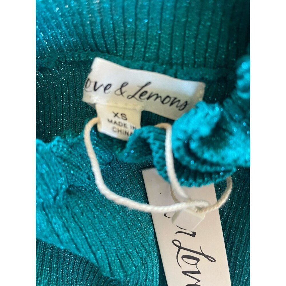 NWT For Love & Lemons "Lorelei" Cropped Sweater Top Teal Blue Metallic XS - Picture 8 of 11